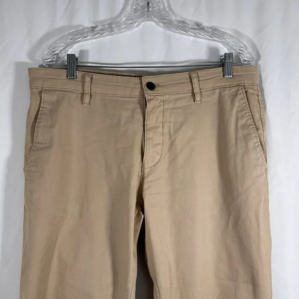 Zara Pants Men's 34 Khaki Denim Tan Pockets Cotton Blend Button Zip